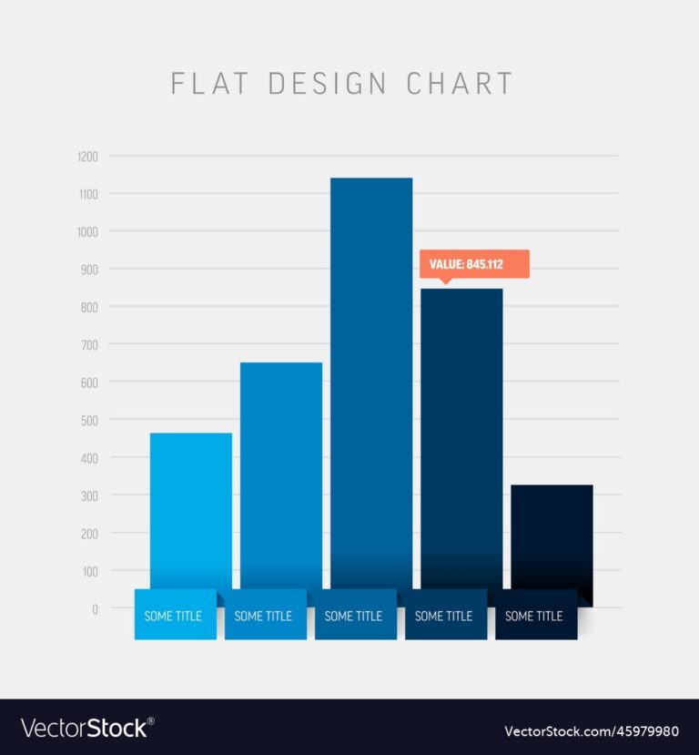 Flat Design Statistics Blue Columns Graph Vector Image