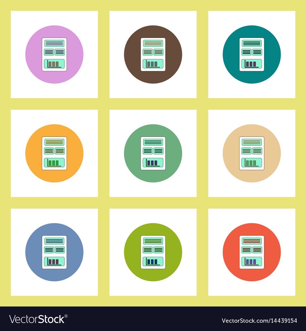 Flat Icons Set Of Column Chart On Blank Concept Vector Image