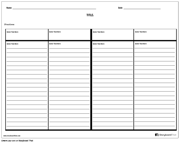 Four Column Notes With Lines Storyboard By Worksheet templates
