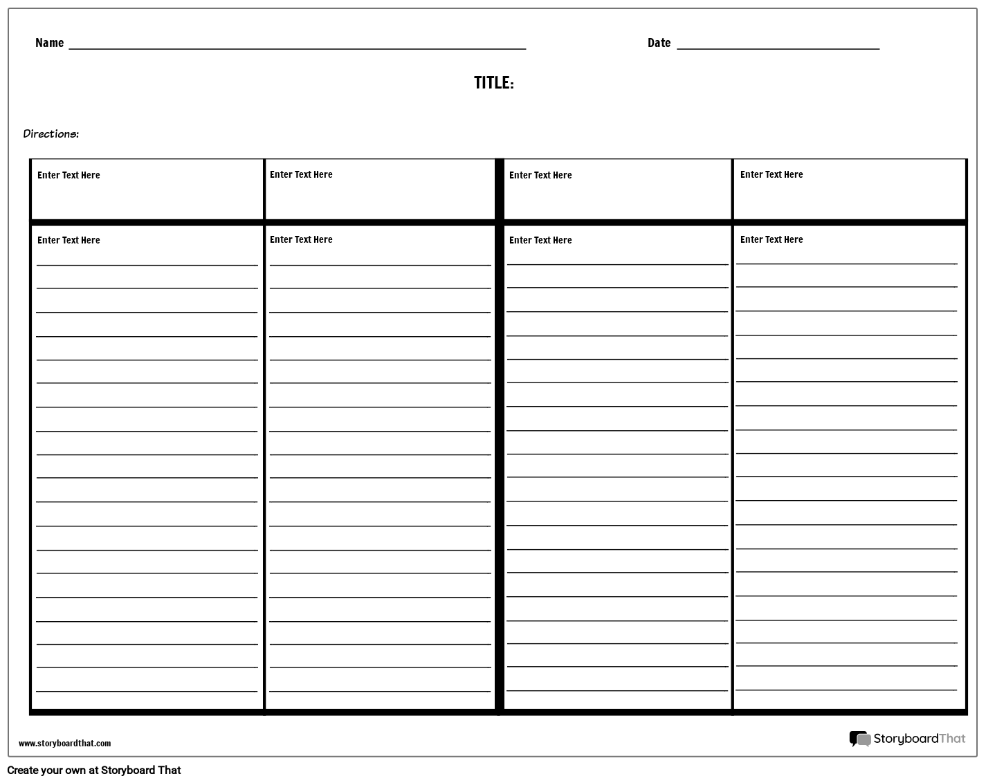 Four Column Notes With Lines Storyboard By Worksheet templates