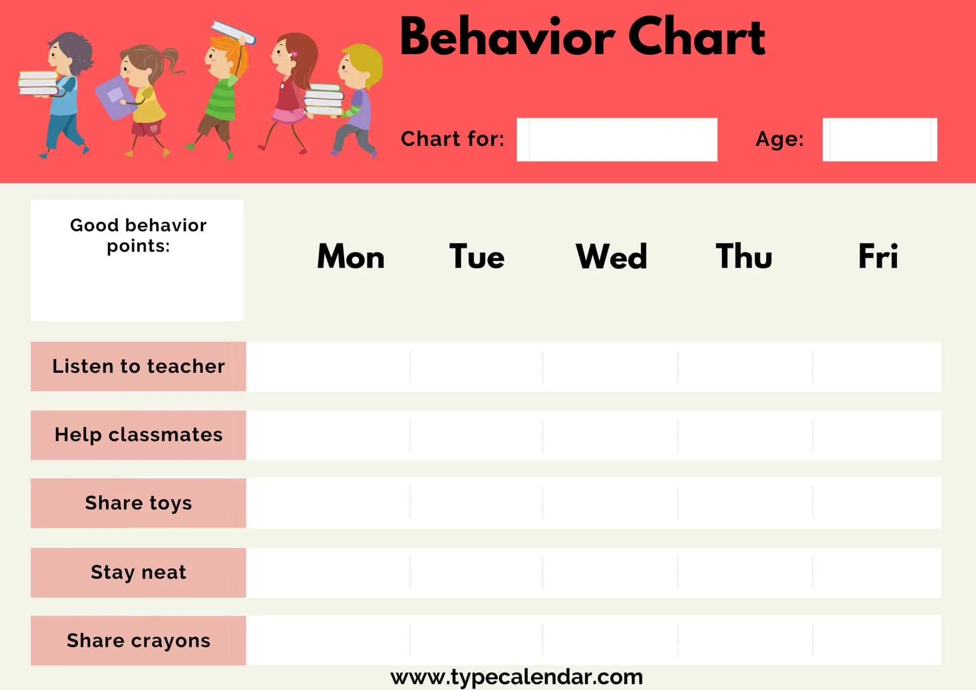Behavior Charts With Parent Signature Column