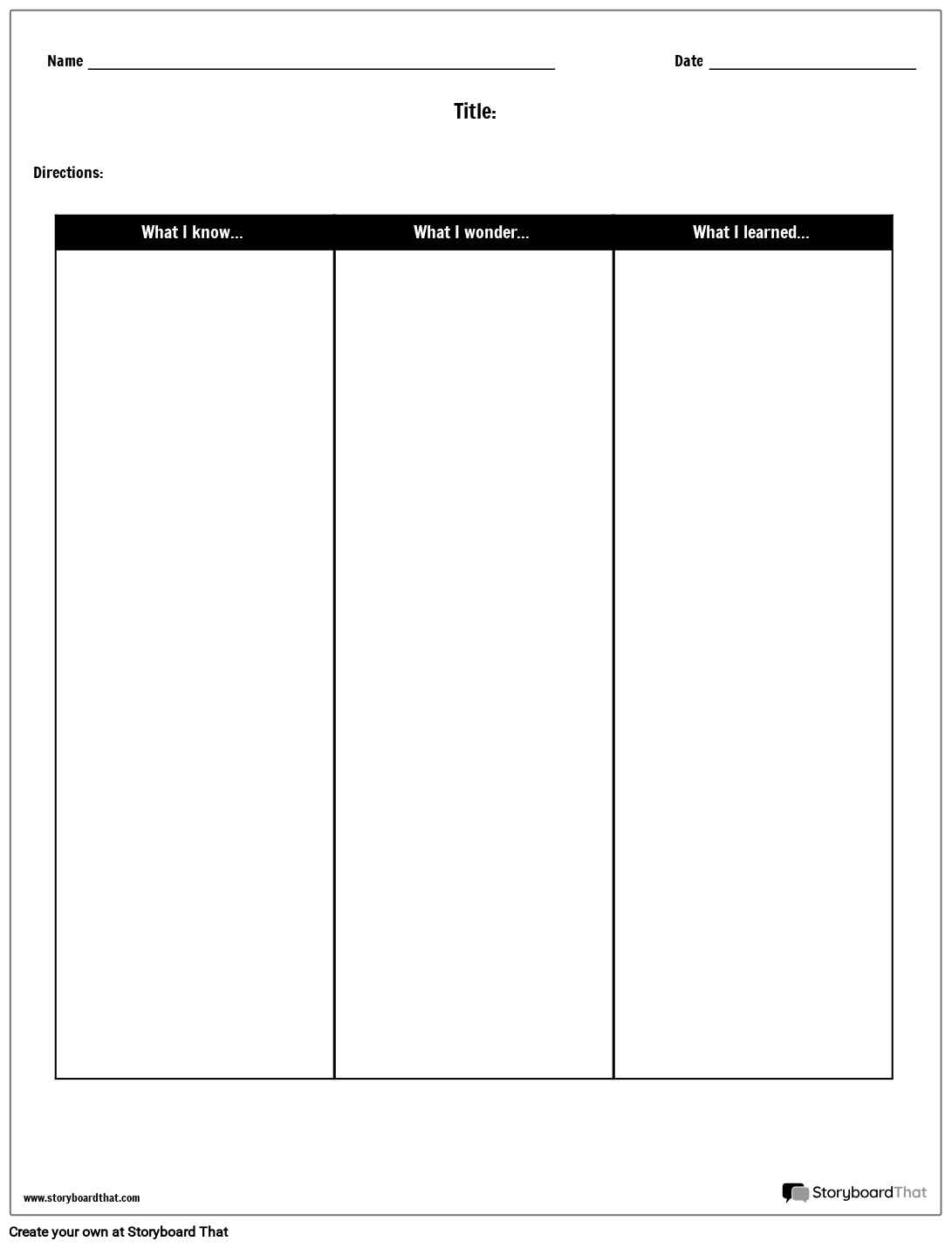 Free Printable Blank 3 Column KWL Worksheet Template