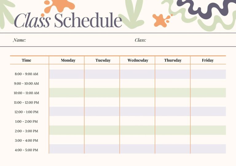 Free Printable Class Schedule Templates To Customize Canva
