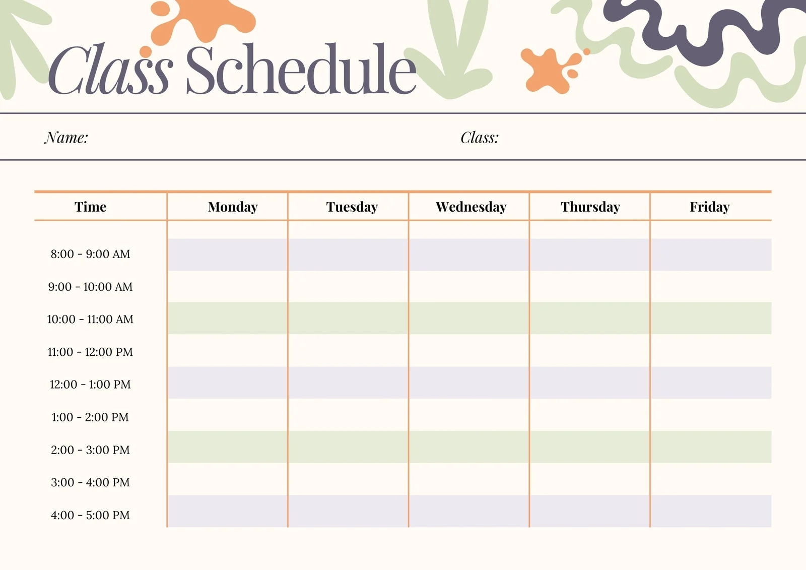 Printable 5 Column Chart Template