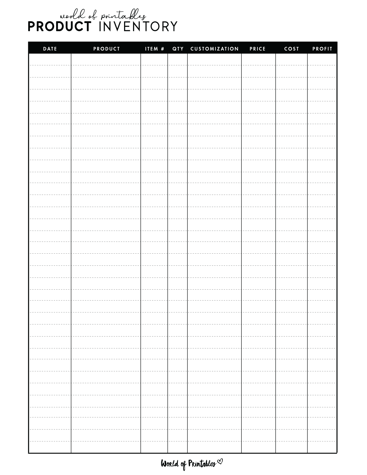 Four Column Chart Template Printable