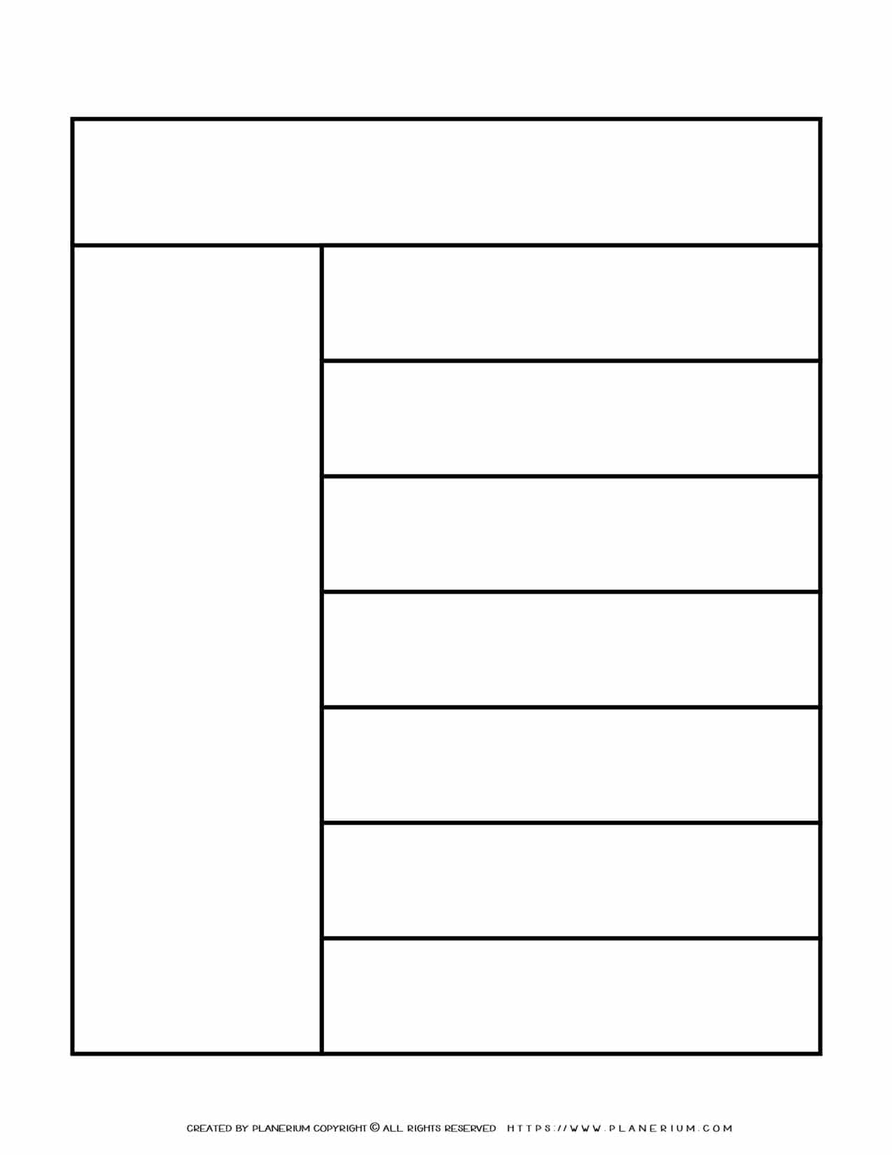 Graphic Organizer Templates One Column Seven Rows Chart Planerium