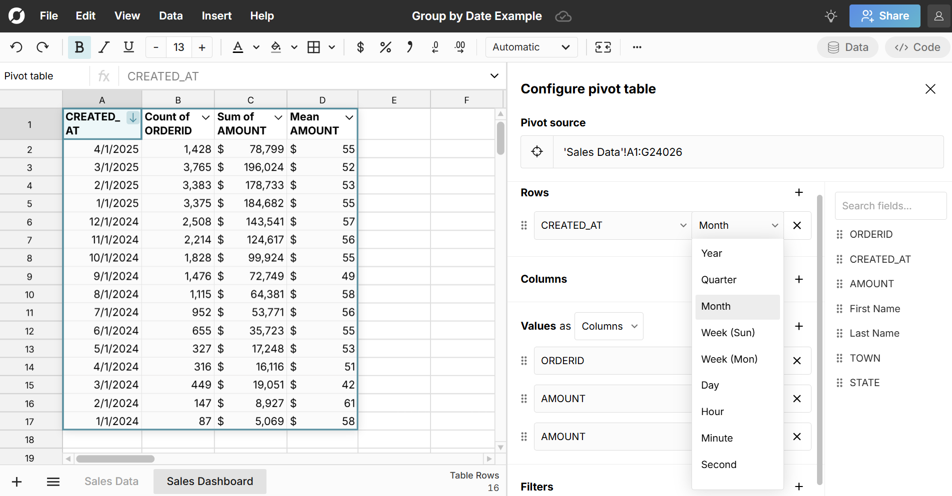 Group By Date In A Pivot Table Month Week Quarter Etc Row Zero