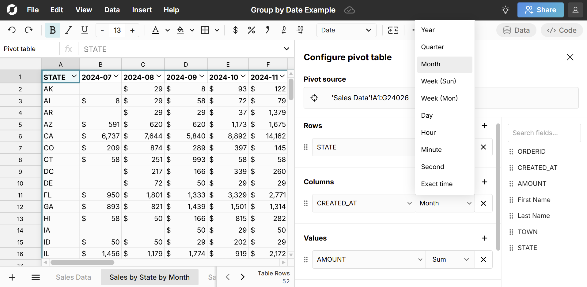 Group By Date In A Pivot Table Month Week Quarter Etc Row Zero
