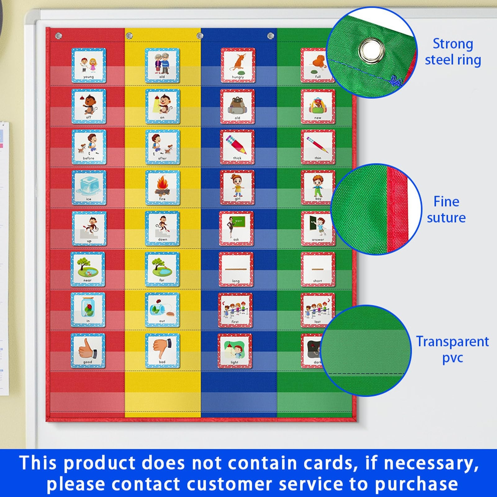 Hanging Pocket Chart Durable Nylon 4 Column Double Sided Learning Pocket Chart With Heavy Duty Clear Metal Hook Amazon in Office Products