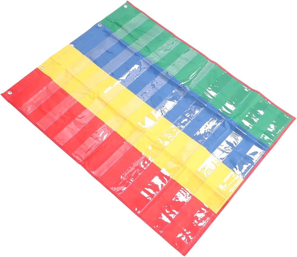Hanging Pocket Chart Durable Nylon 4 Column Double Sided Learning Pocket Chart With Heavy Duty Clear Metal Hook Amazon in Office Products
