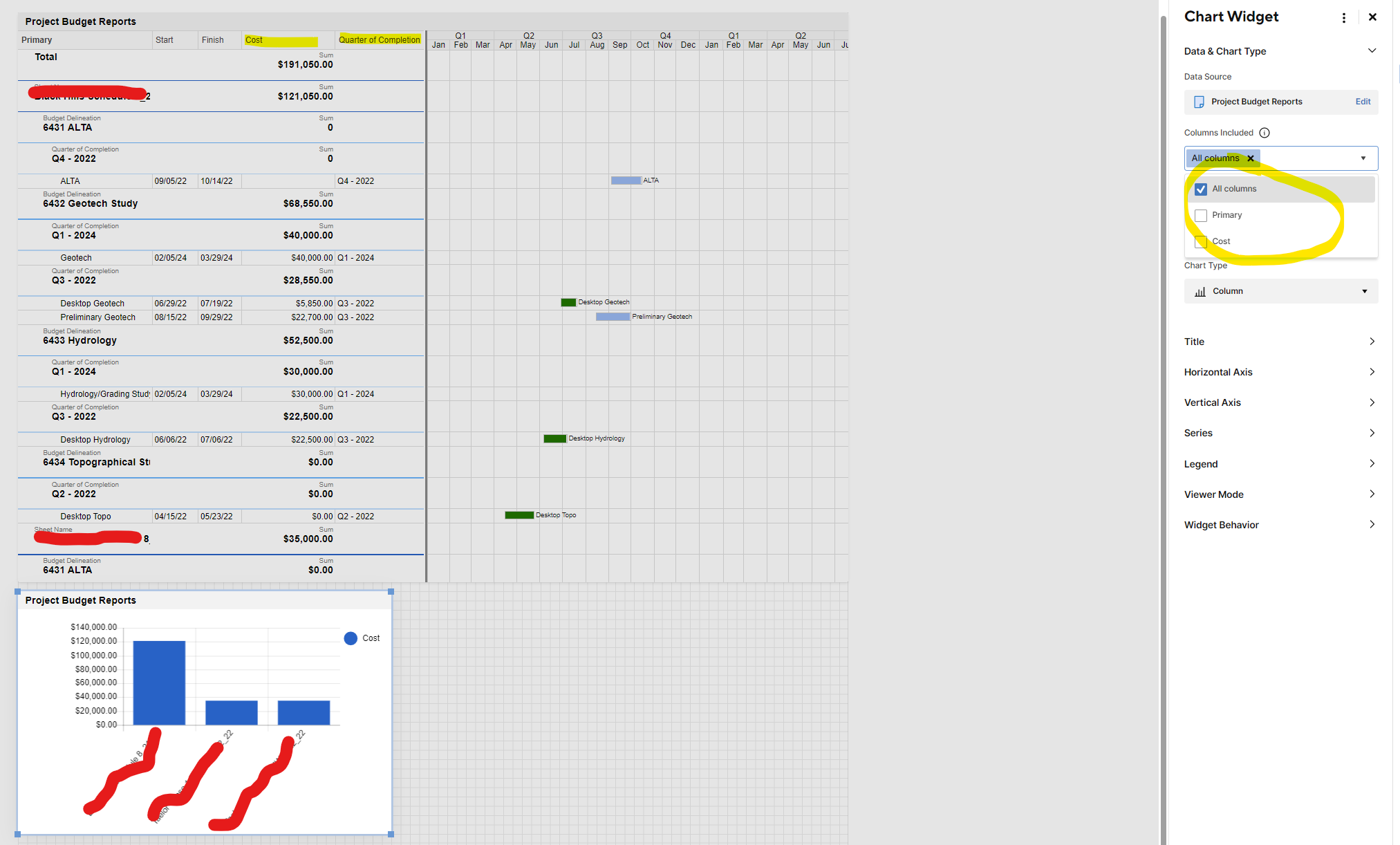 How To Access All Columns In A Report When Creating A Dashboard Chart Smartsheet Community