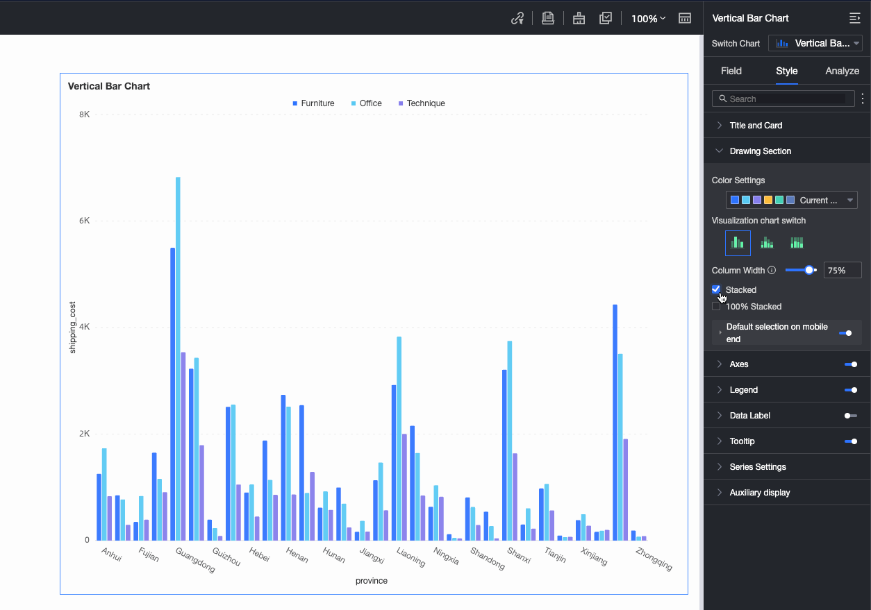How To Add Data And Style For A Column Chart Dashboard Quick BI Alibaba Cloud Documentation Center