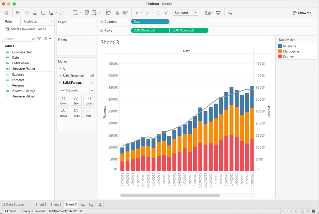 Tableau Bar Chart Color One Column