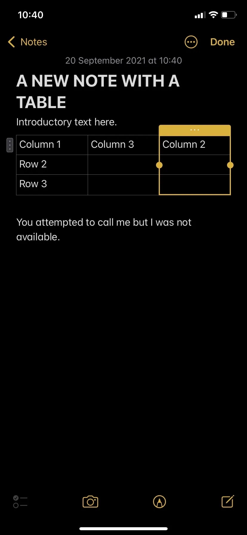 3 Column Chart Notes