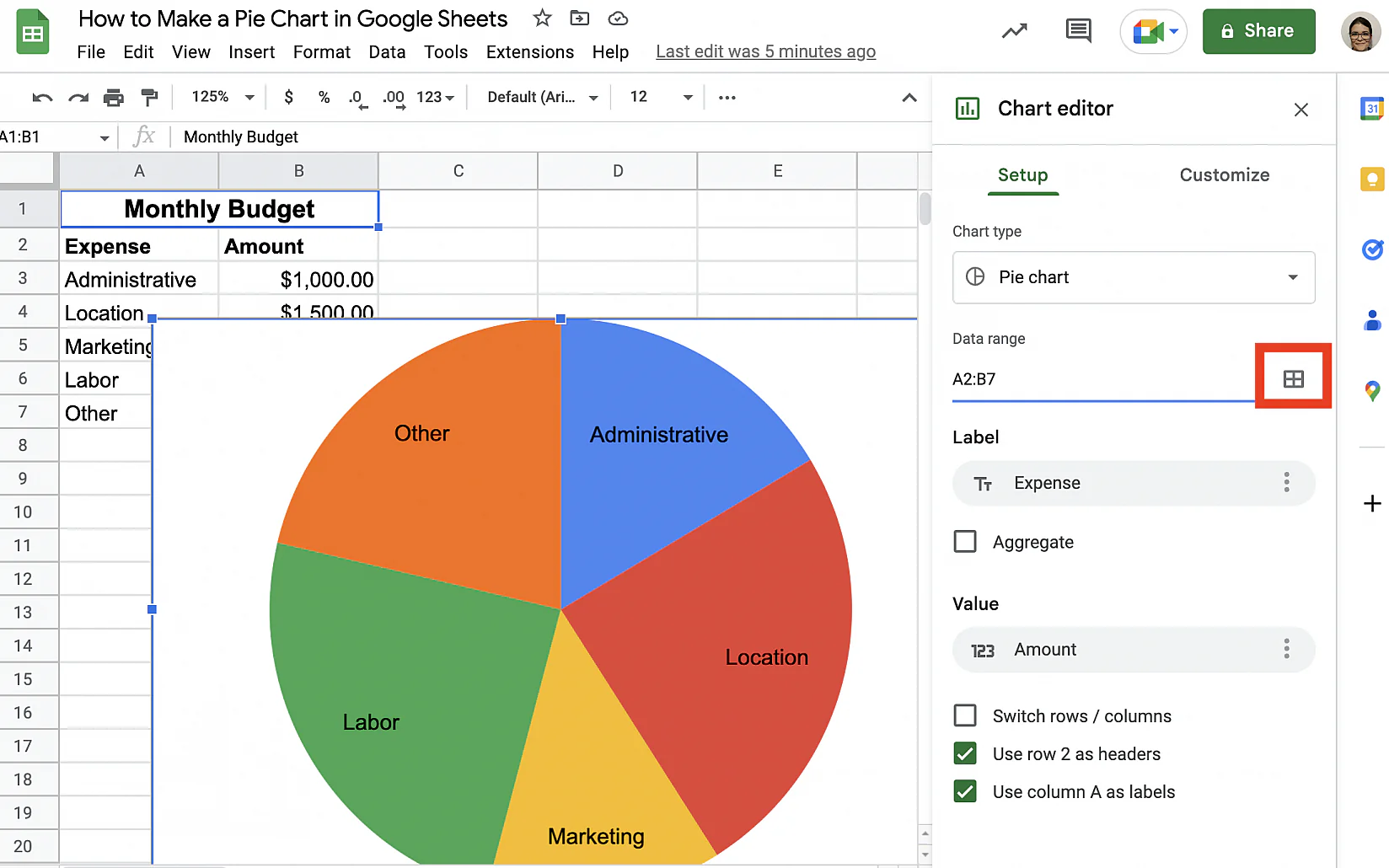 Column Chart Sheet Tab