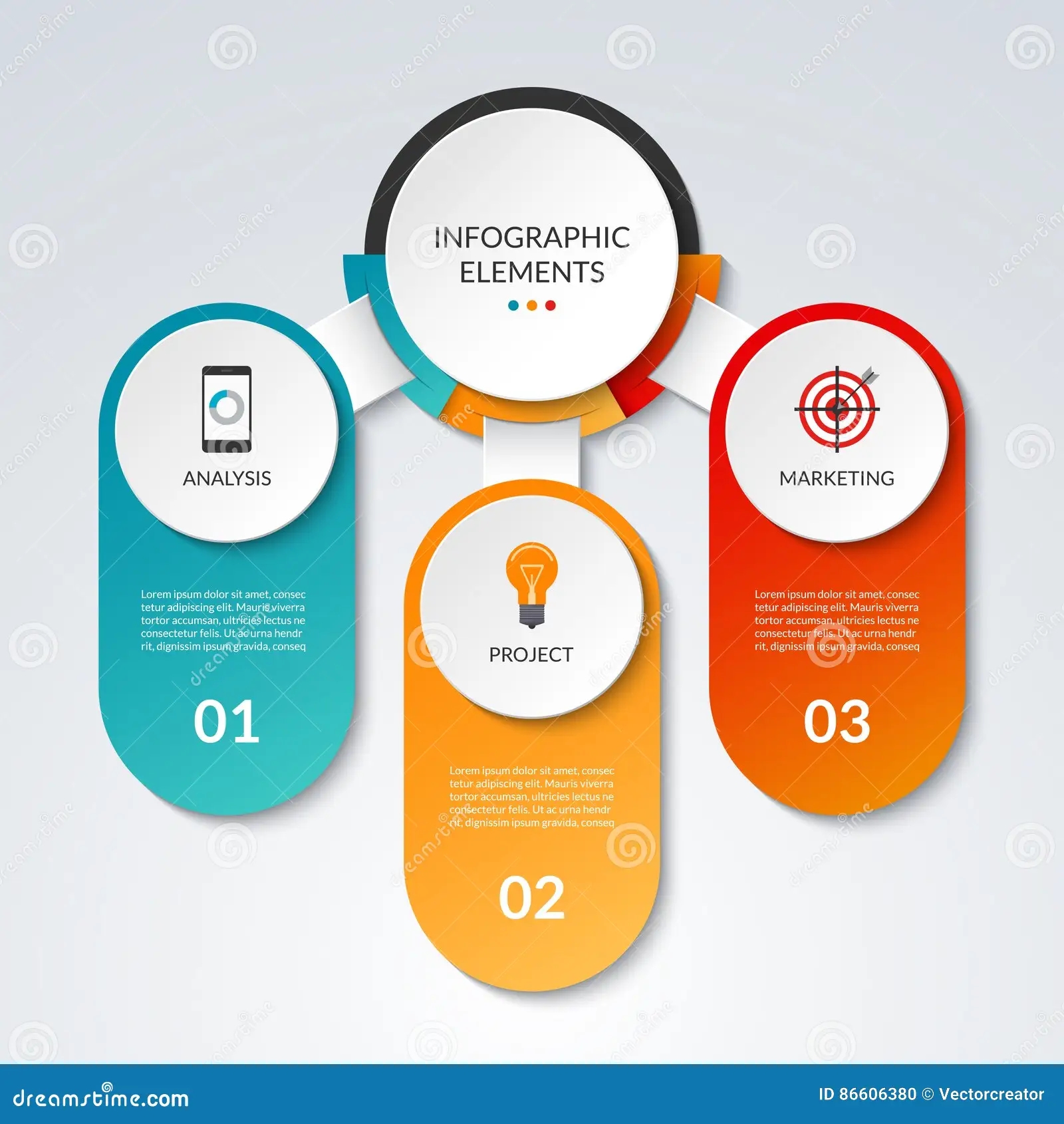 Infographic Template With 3 Option Circles And Columns Stock Vector Illustration Of Background Brochure 86606380