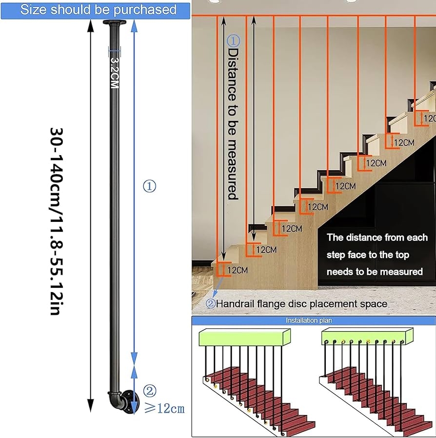 LQSYBHD Stair Handrail Safety Grab Bar Guardrail With Wall Support Side Mount L Shaped Square Pipe Railing Indoor Wrought Iron Banister Column Decoration Grab Rail Size 90cm 35 4inch Amazon