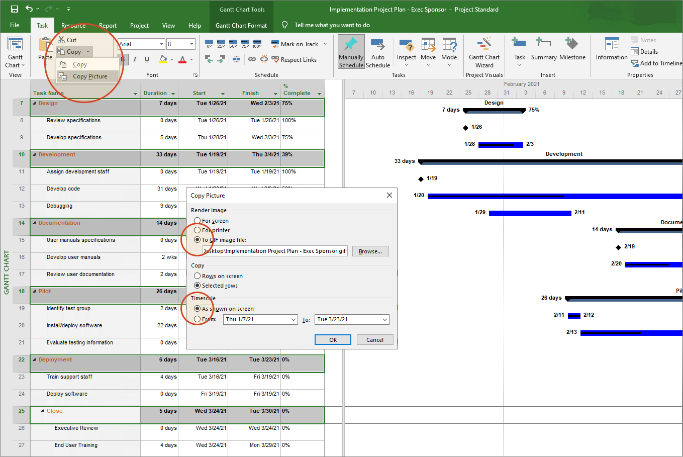 Microsoft Project Gantt Chart Ttutorial Template Export To PowerPoint