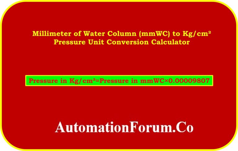 Millimeter Of Water Column mmWC To Kg cm Pressure Unit Conversion Calculator