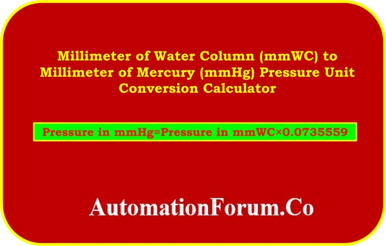 Millimeter Of Water Column mmWC To Millimeter Of Mercury mmHg Pressure Unit Conversion Calculator