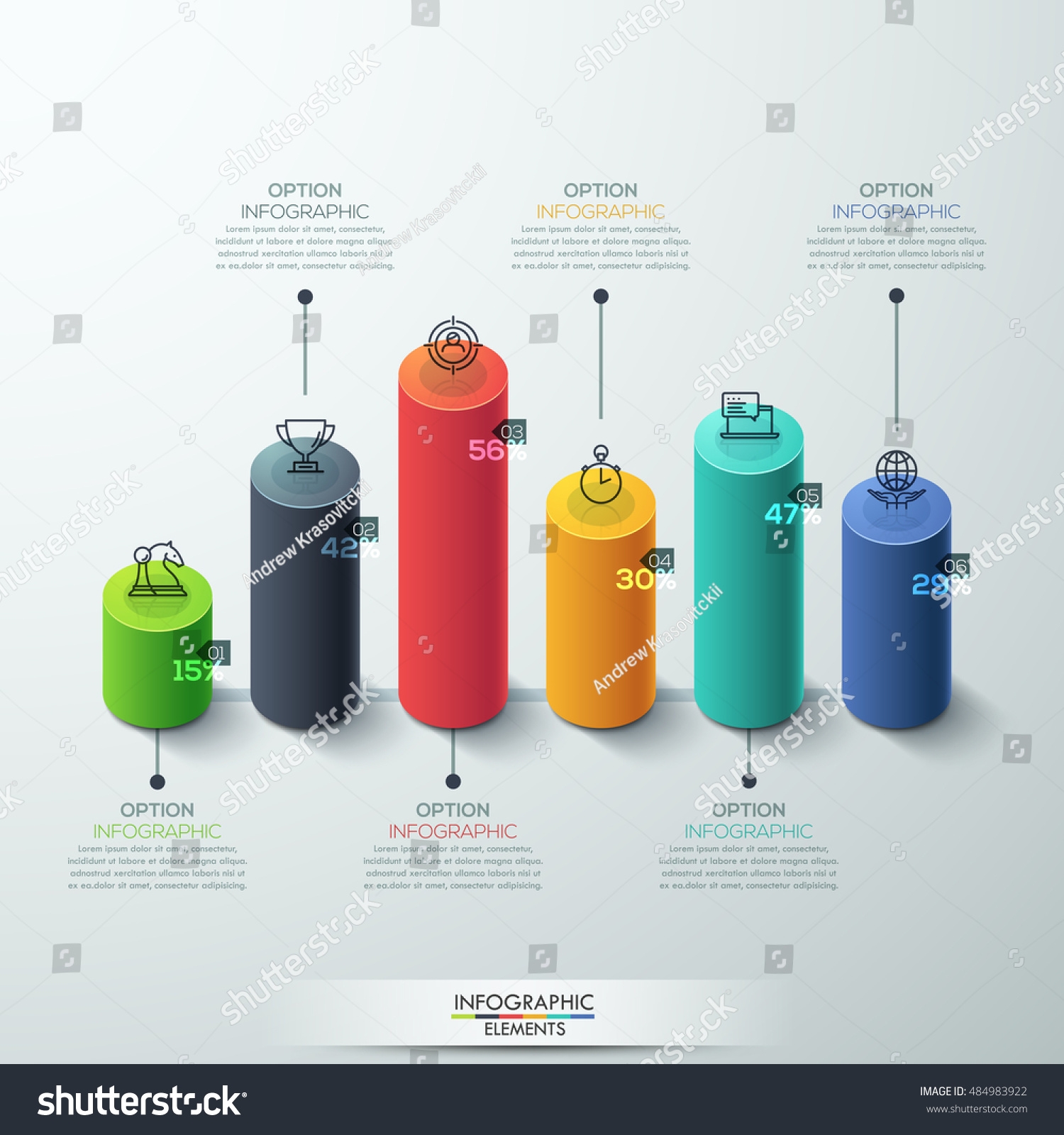 Modern Infographic Template Cylinder Column Chart Stock Vector 