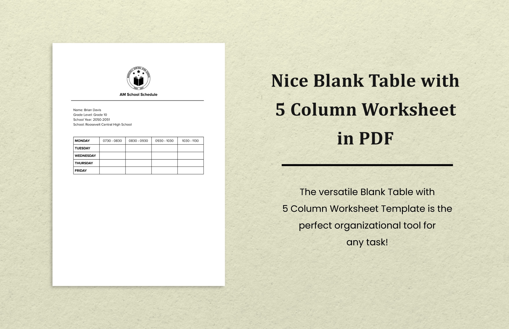 5 Column Blank Chart