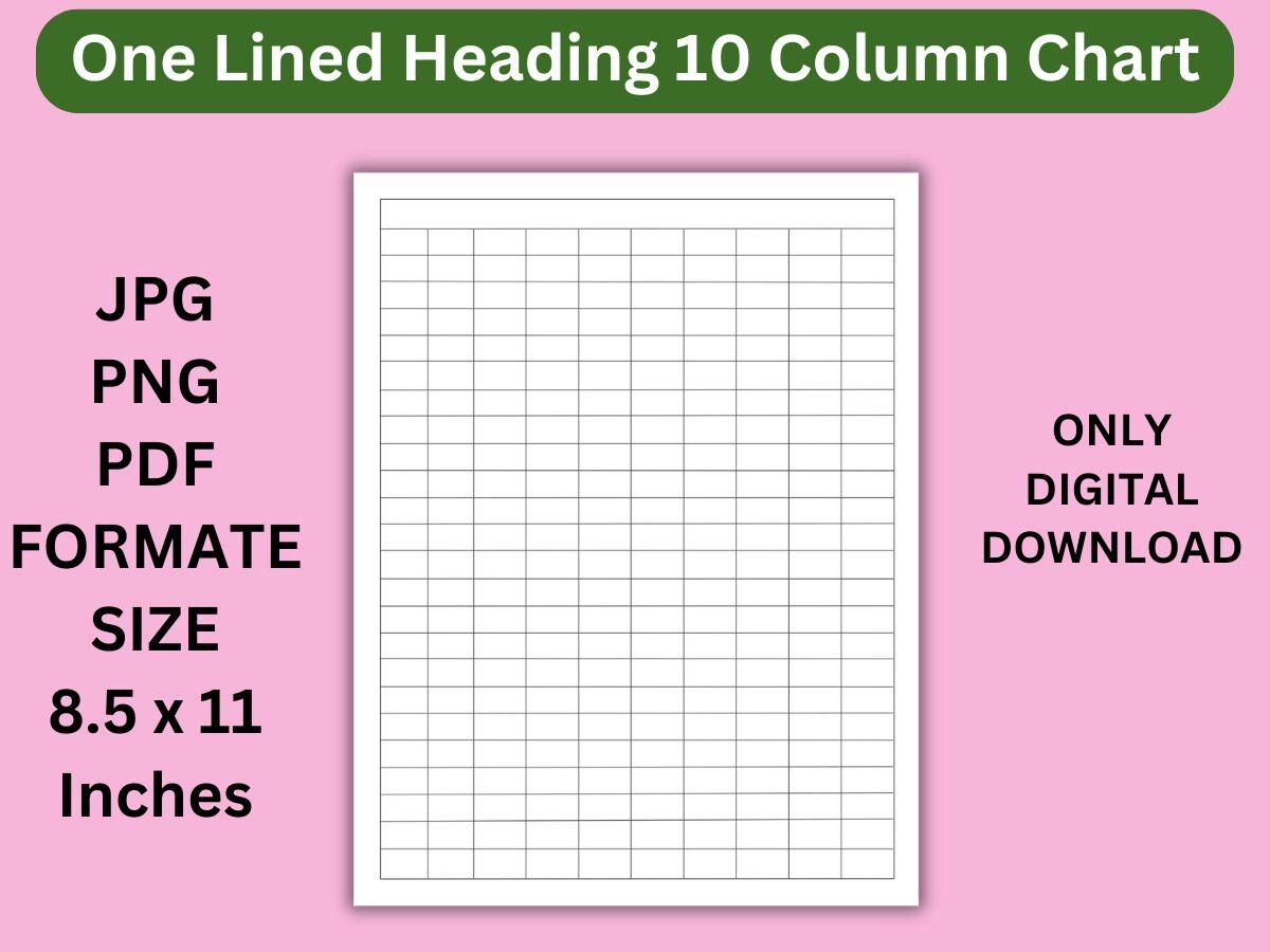 One Lined Heading 10 Column Blank Column Chart Column Grid Blank Table Chart Template Printable Column Grid Printable Sheet Etsy