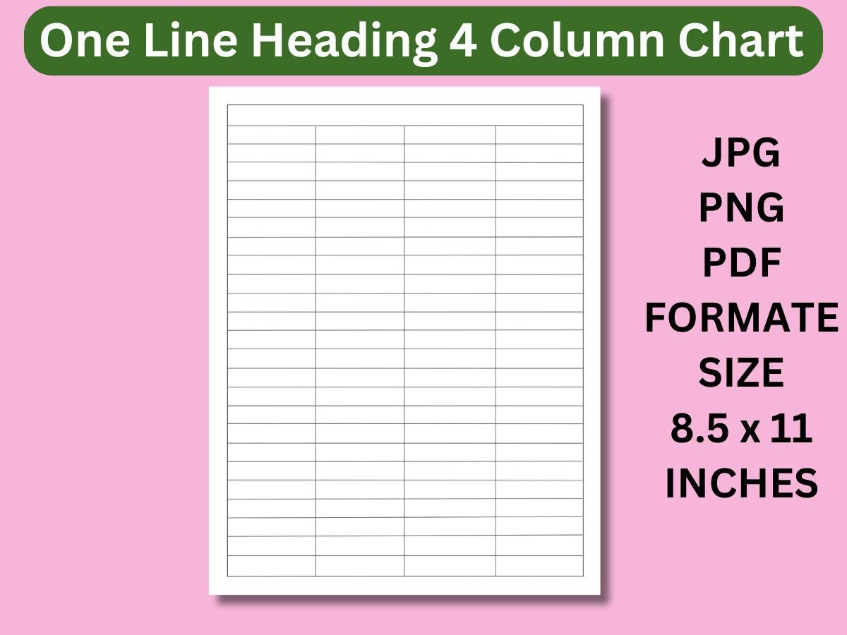 One Lined Heading 4 Column Blank Column Chart Column Grid Blank Table Chart Template Printable Column Grid Printable Sheet Empty Graph