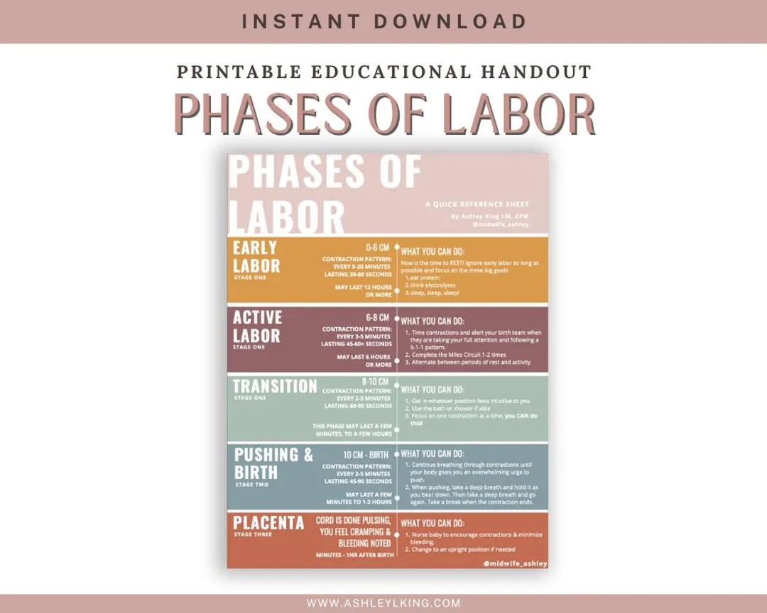 Phases Of Labor Handout Printable PDF Midwife Doula Childbirth Educator New Mom Nurse Postpartum Birth Pregnancy Etsy