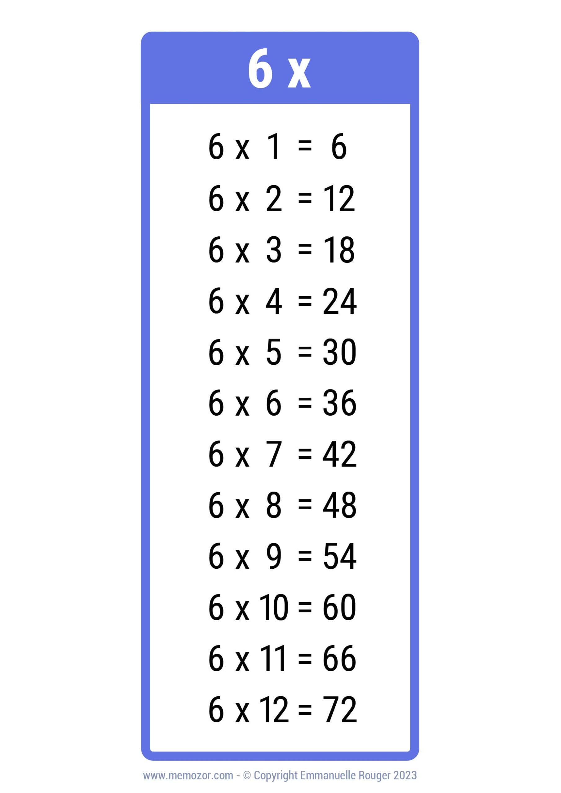 Pretty 6 Times Table Chart Print For Free many Colors Memozor