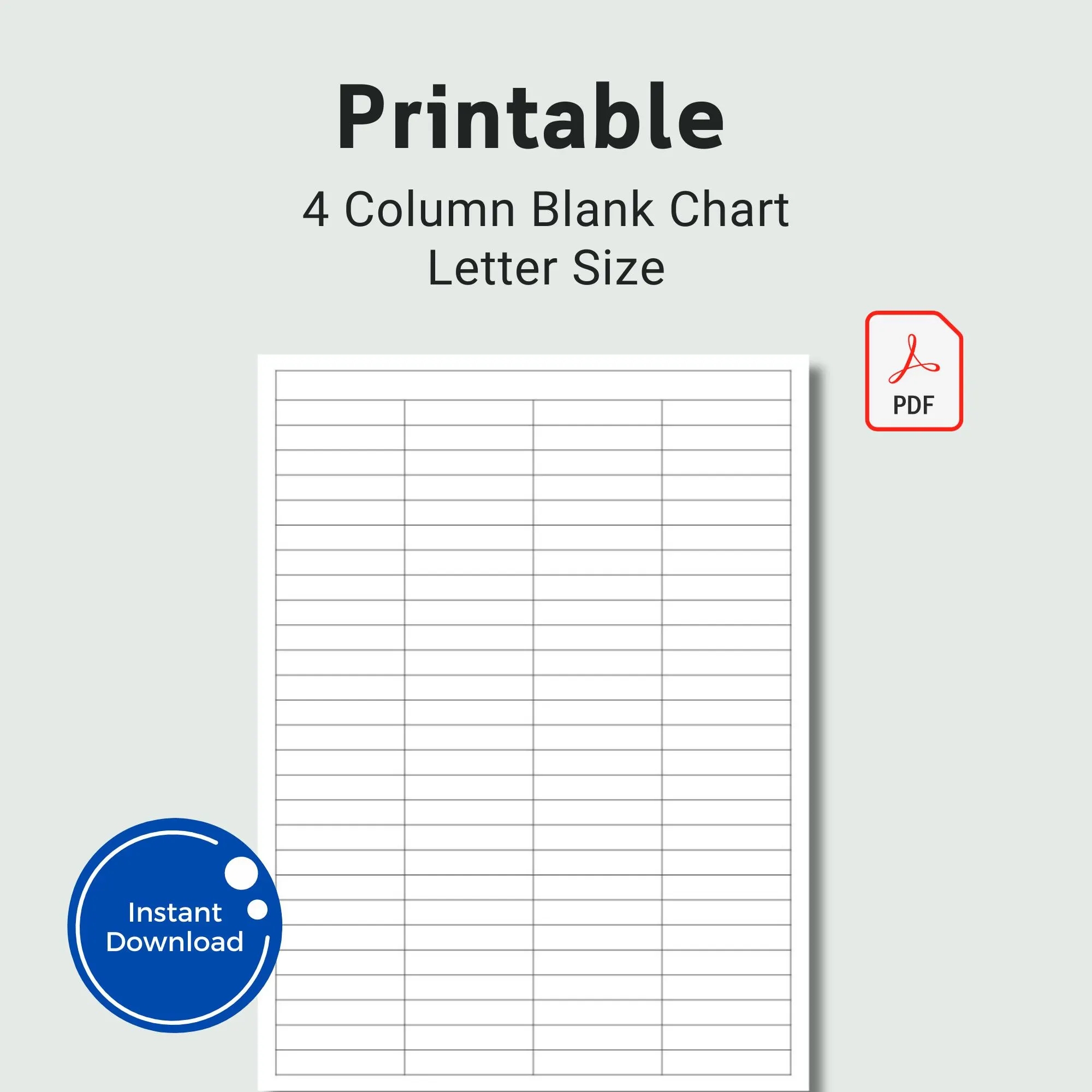Printable 4 Blank Columns Chart Text Input Print And Write PDF Digital Download File US Letter Size Templates Instant Download Etsy UK