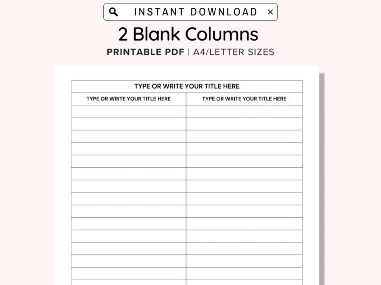 Printable Blank 2 Columns List Text Input And Print And Write 