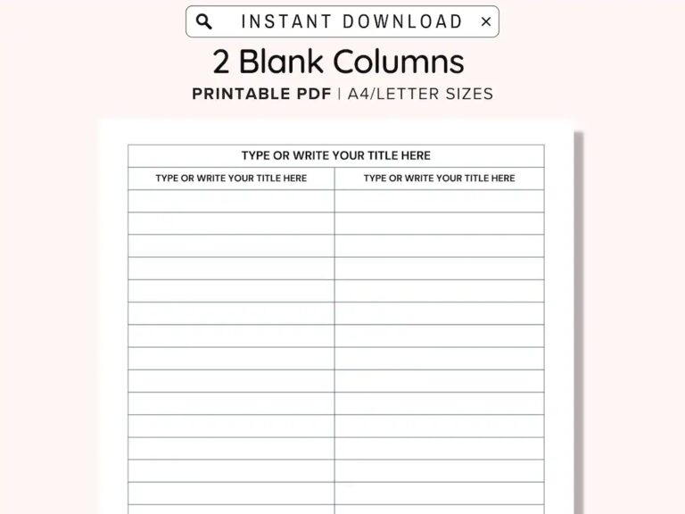Printable Blank 2 Columns List Text Input And Print And Write Digital Editable Template Notebook Paper Refill Printable Note Insert PDF Etsy