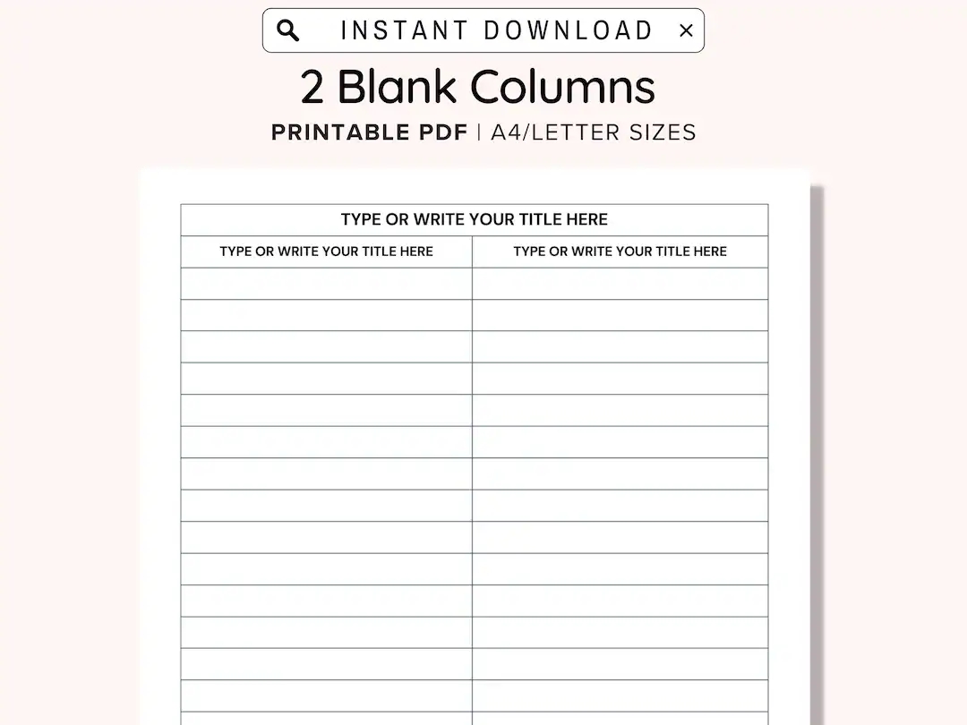 Printable Blank 2 Columns List Text Input And Print And Write Digital Editable Template Notebook Paper Refill Printable Note Insert PDF Etsy