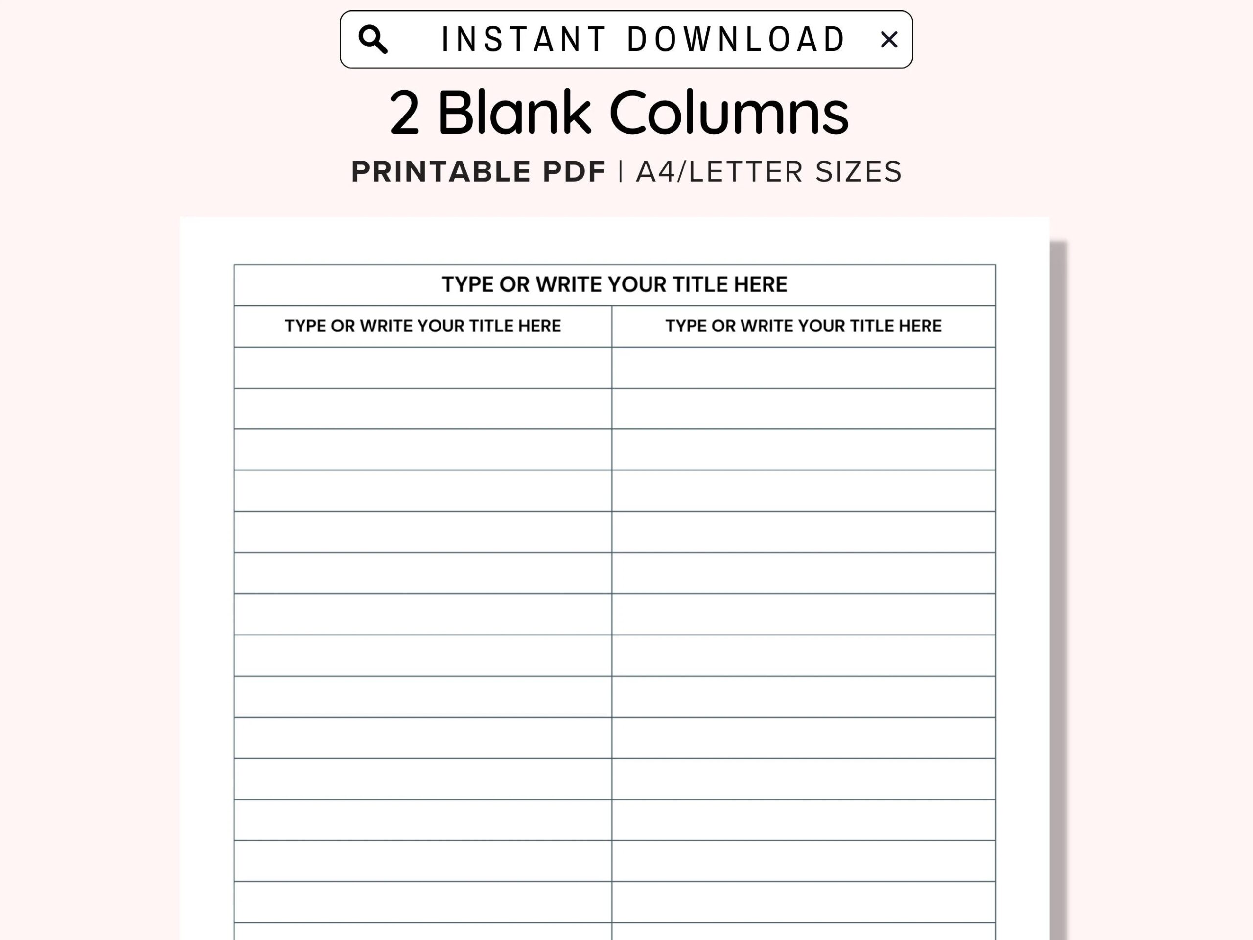 Printable Blank 2 Columns List Text Input And Print And Write 