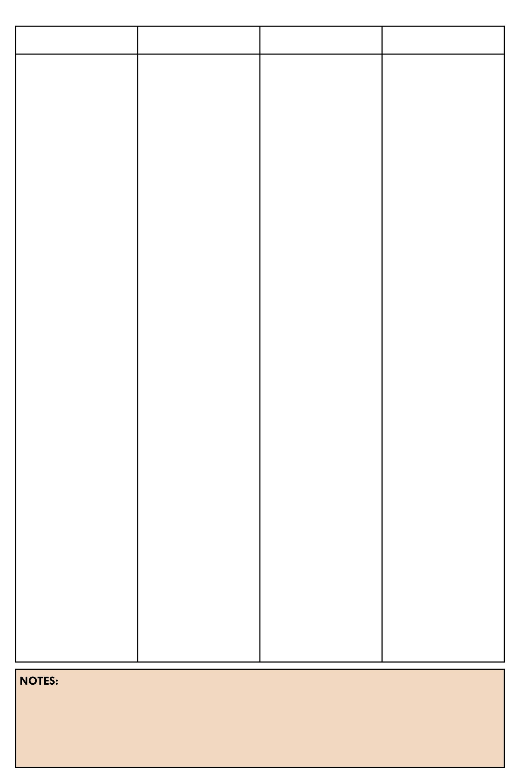 Printable Blank 4 Column Chart Templates PDF Included Printables Hub