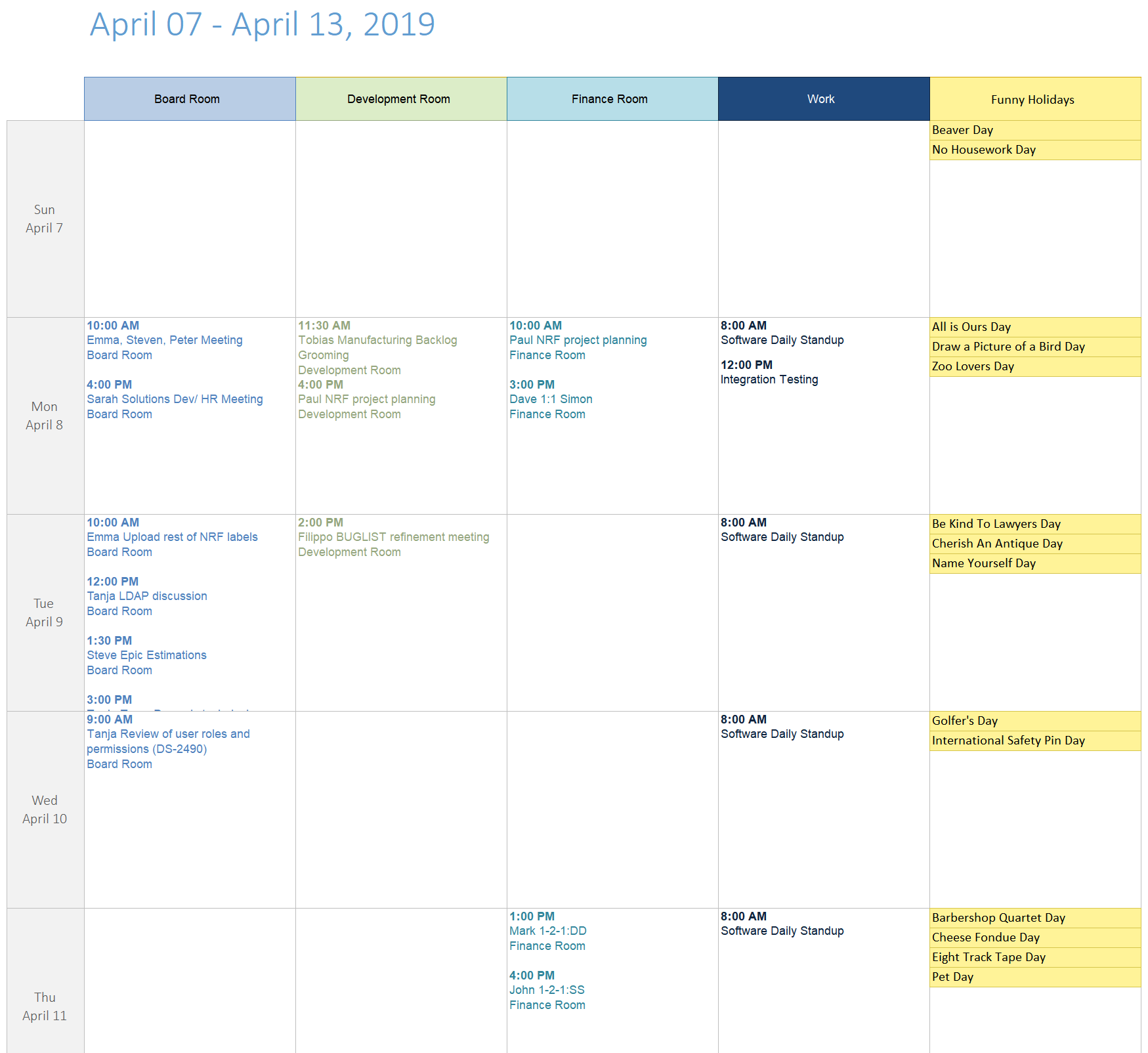PrintableCal Calendar Columns Template