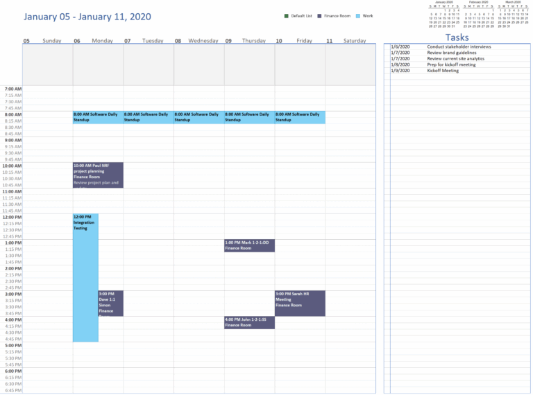 PrintableCal Week Columns With Task List Template