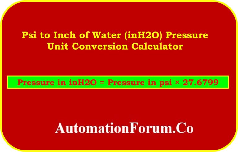 Psi To Inch Of Water inH2O Pressure Unit Conversion Calculator