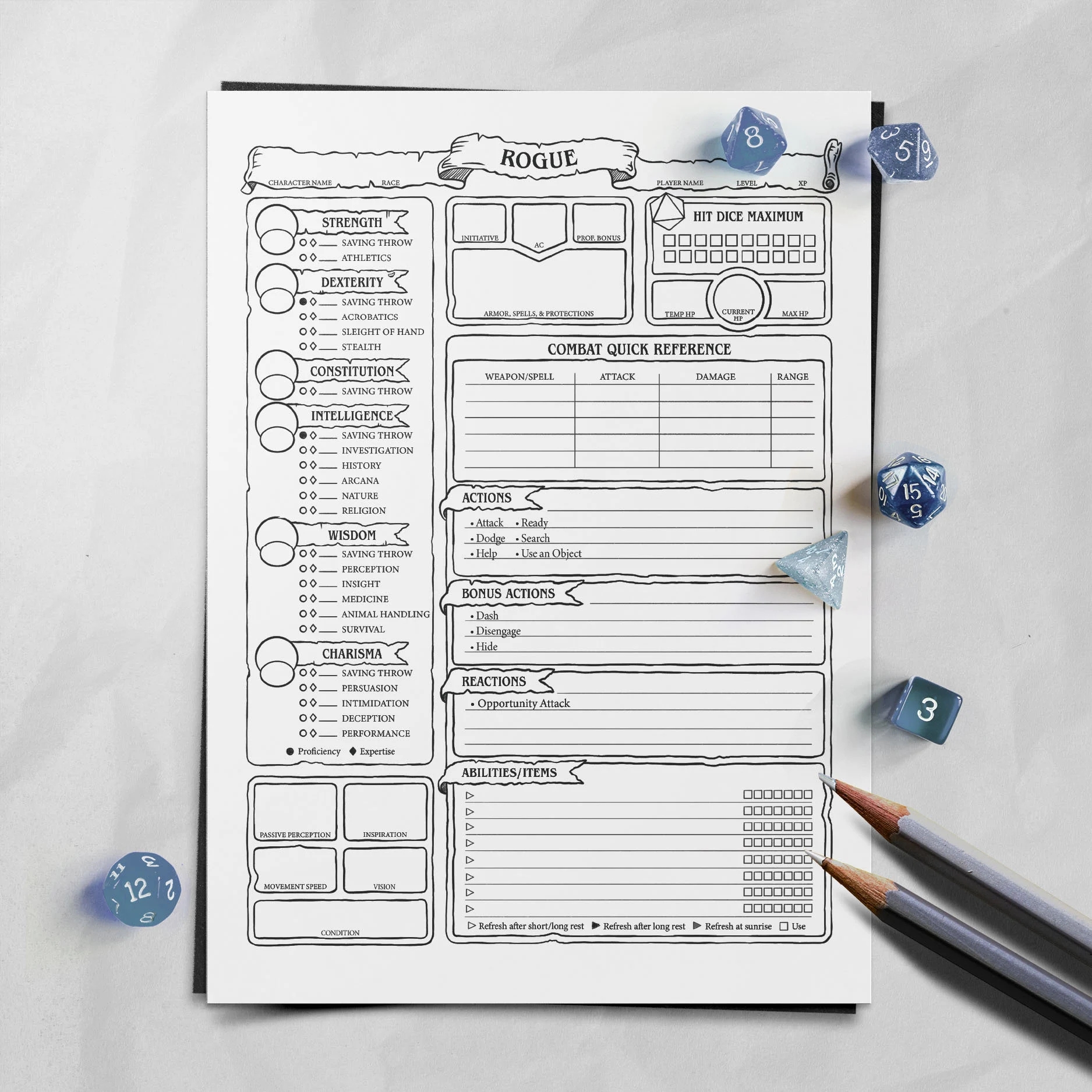 Rogue Character Sheet Du0026D 5e Etsy Australia