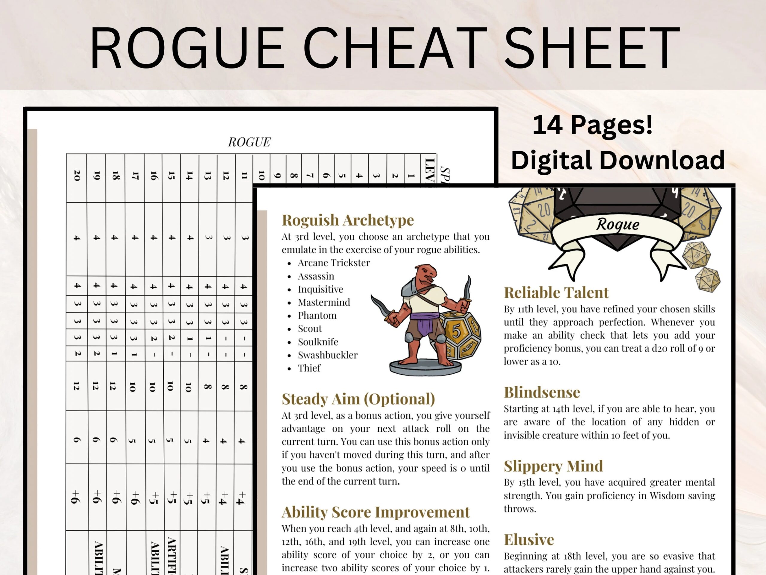 Rogue Cheat Sheet Rogue Quick Reference Guide Dnd Cheat Sheet 14 Page Rogue Cheat Sheet Rogue Dnd Dungeons And Dragons Etsy UK