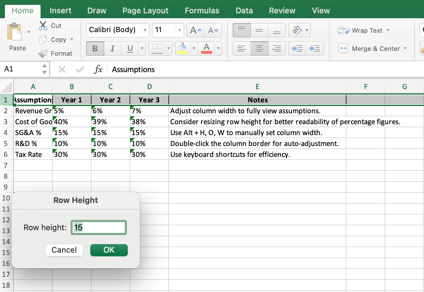 Shortcut To Resize Row And Column Height U0026 Width In Excel Downloadable Template 