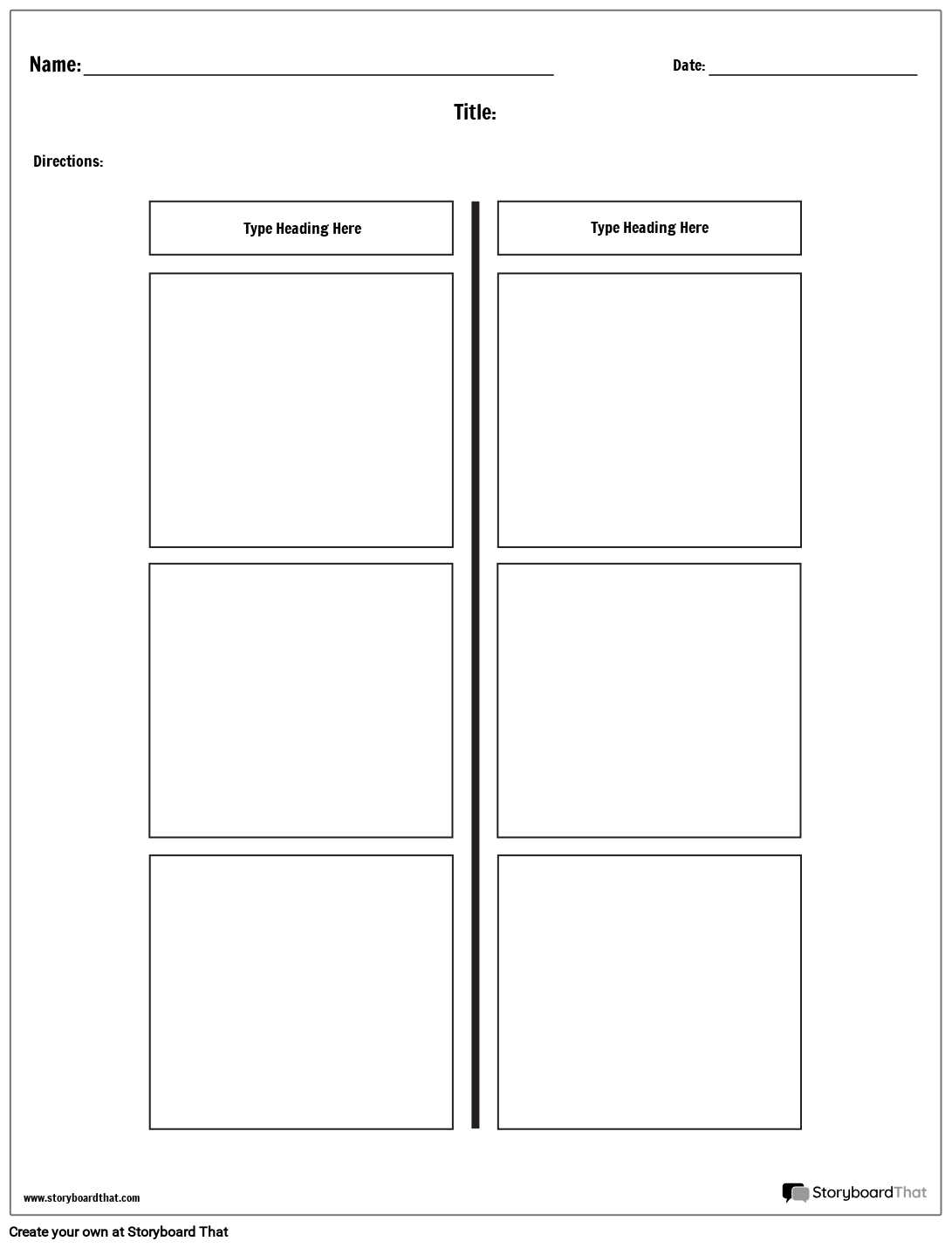 Simple 2 Columns T Chart Worksheet Template Storyboard