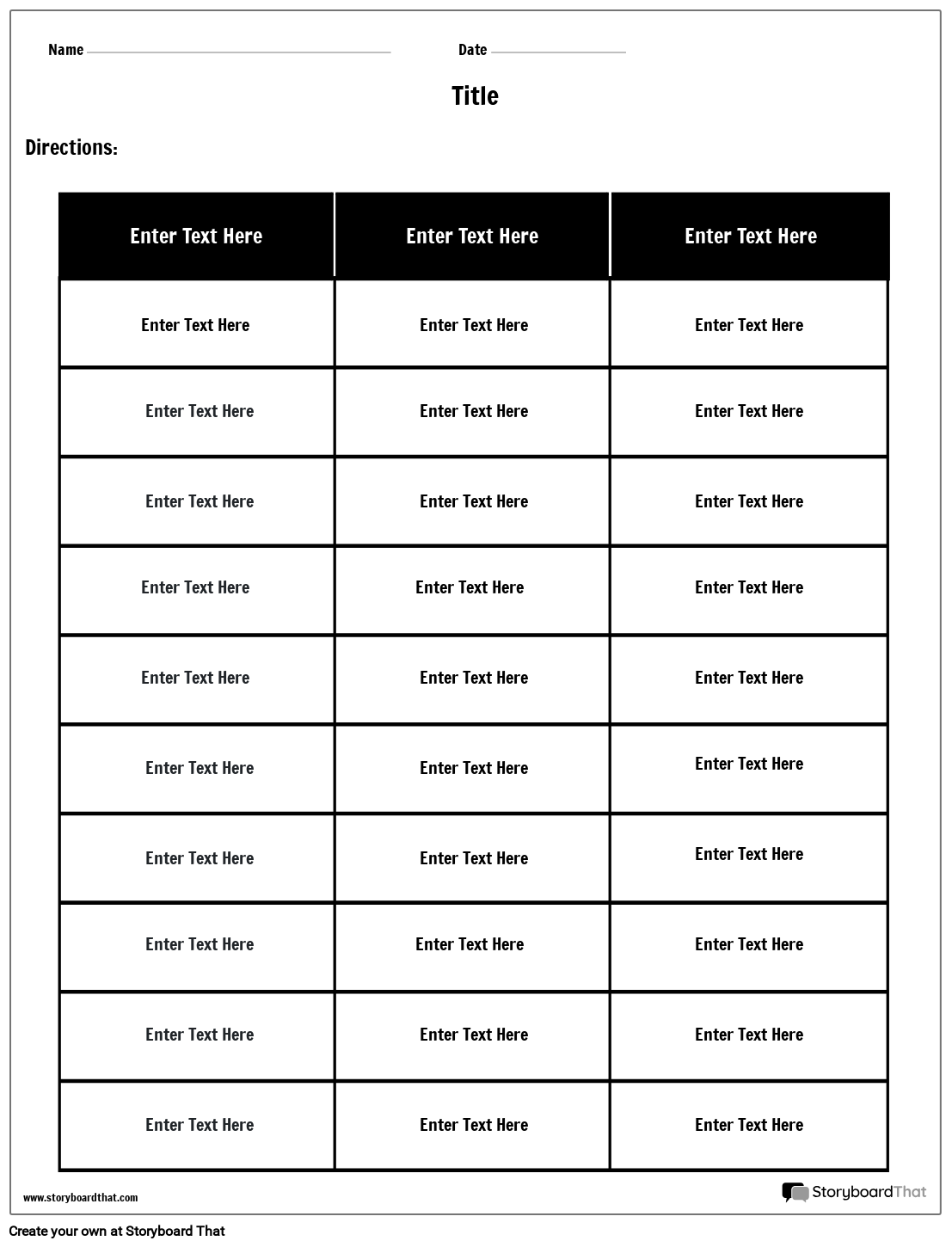 Simple Table Worksheet Template With 3 Columns