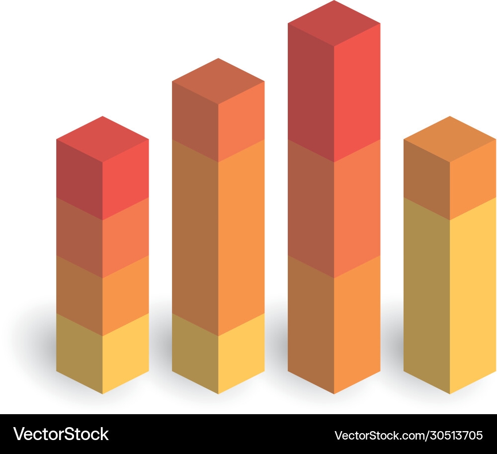 Stacked Bar Chart 4 Columns 3d Isometric Vector Image