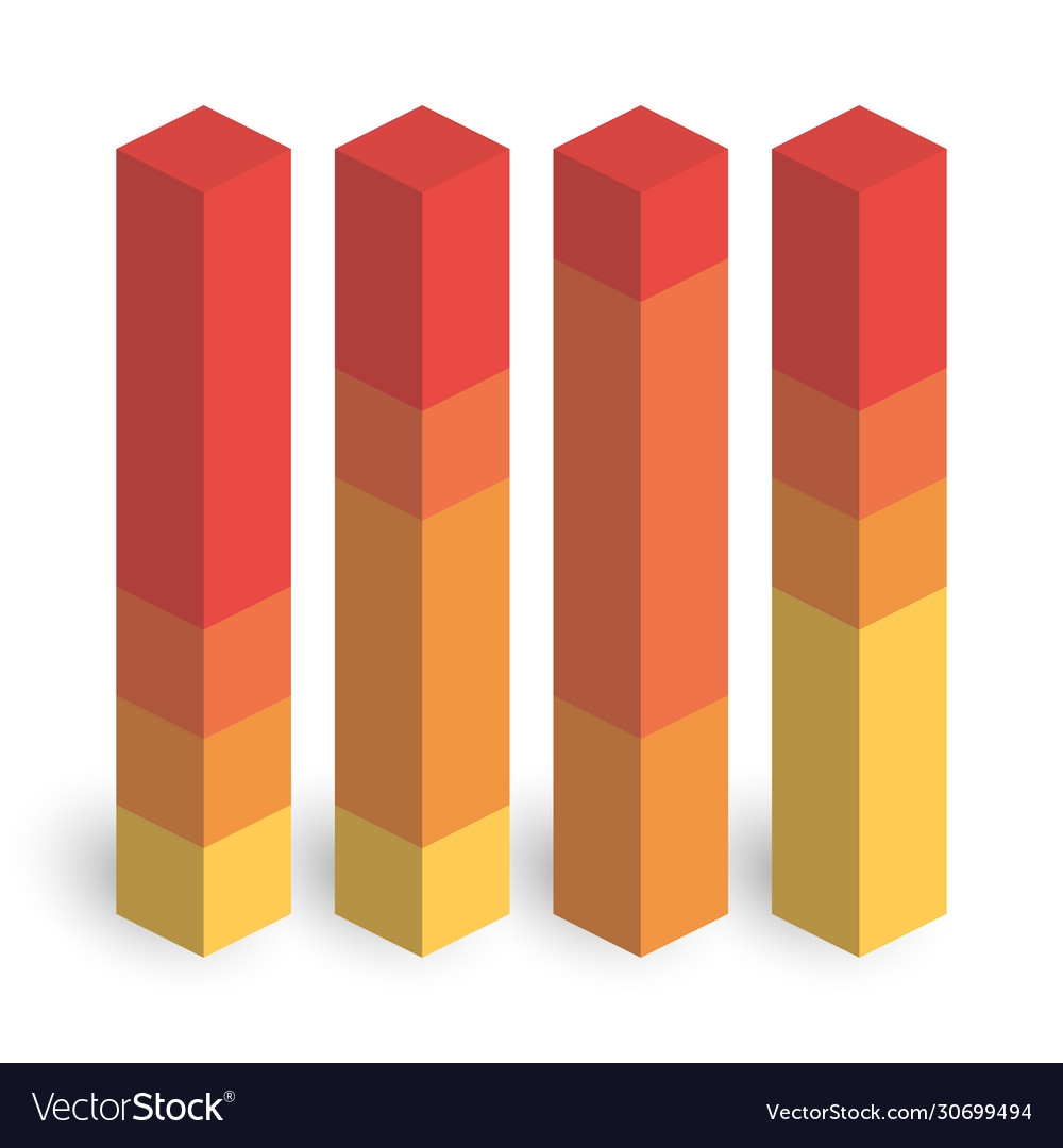 Stacked Bar Chart 4 Columns 3d Isometric Vector Image