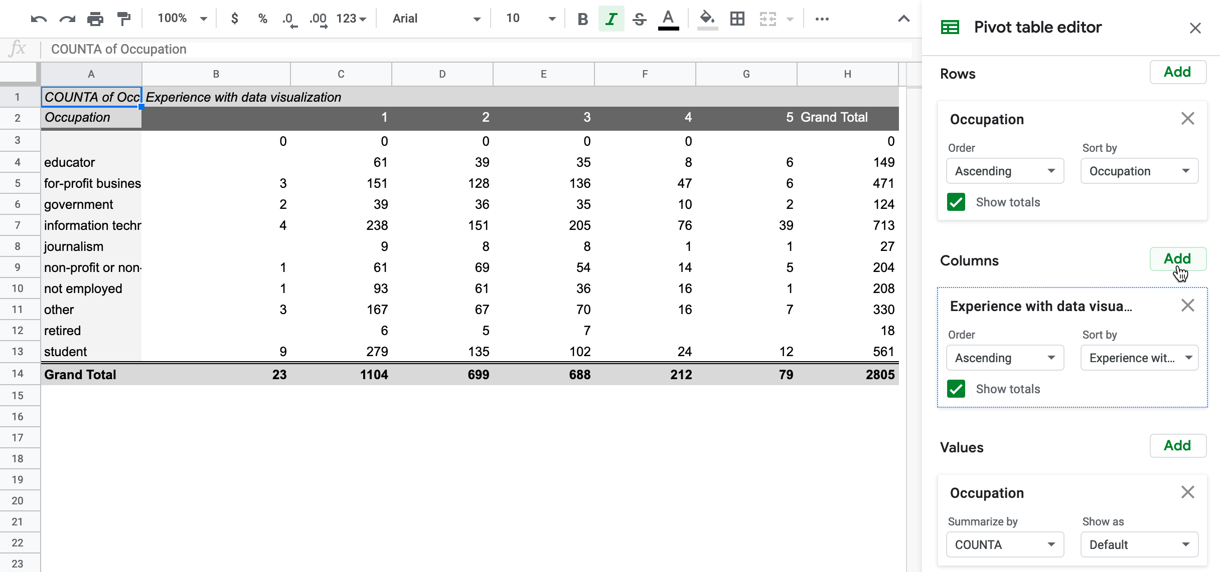 Manually Space Columns Pivot Chart