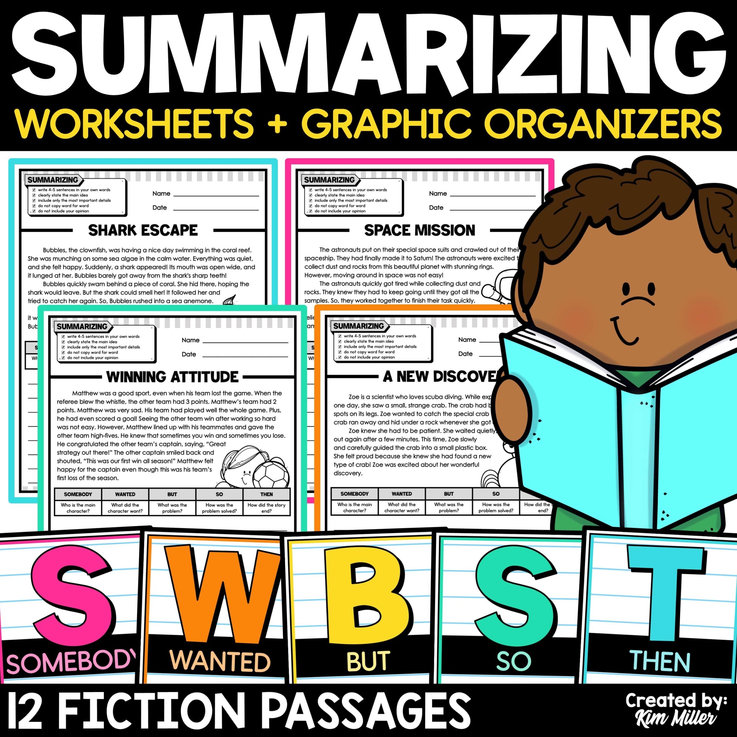 Summarizing Worksheets Fiction Passages Summary Writing Graphic 