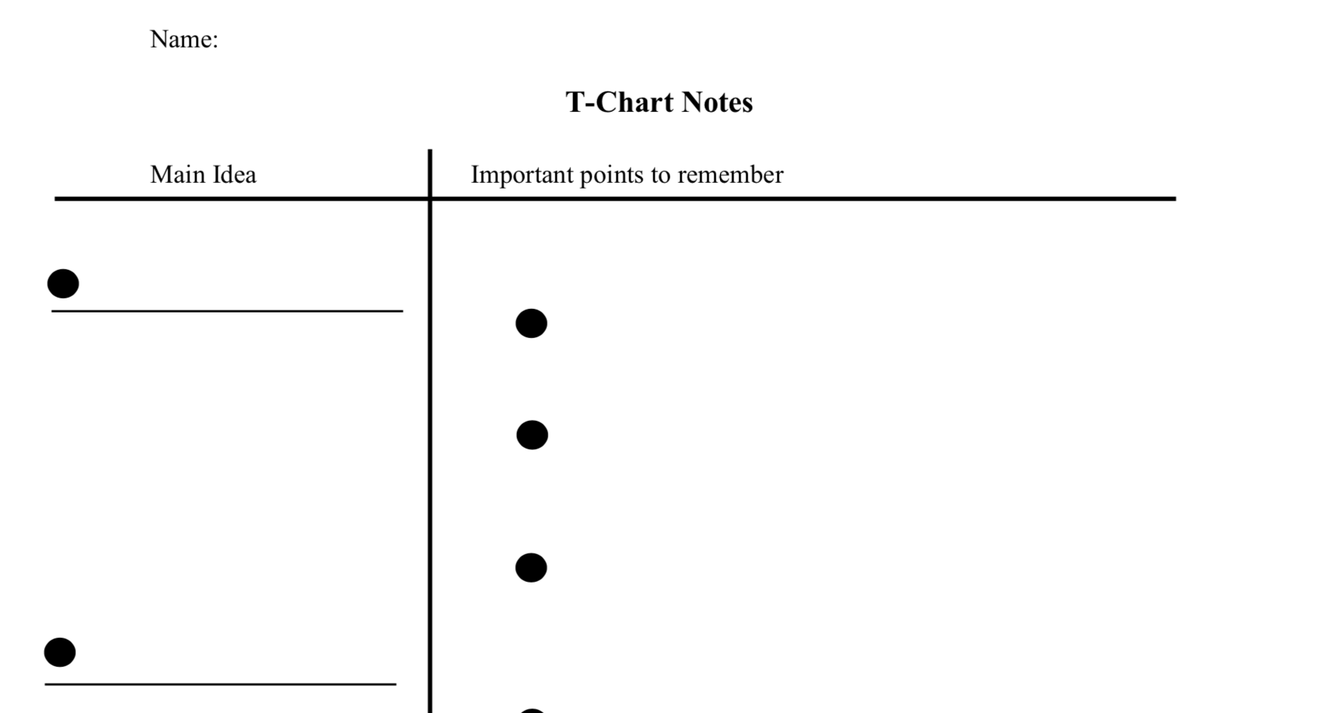 Graphic Organizer T-Chart 3 Column