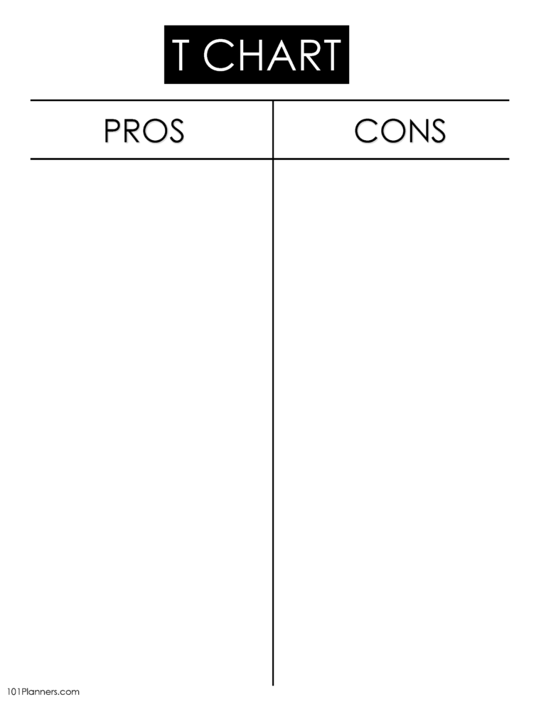 T Chart Template Online Or Editable And Printable